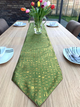 Elegant Embroidered Table Runner – Olive Green Decorative Table Cloth