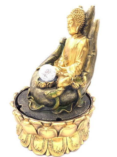 Meditation Led Lighting Golden Buddha on Hand Fountain Large (17041)
