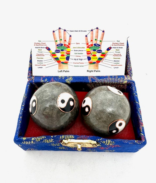 Meridiaankogels Grijs met 6 Yin Yang - 4 cm