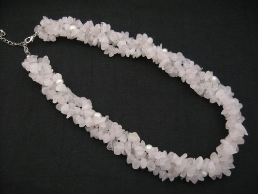 Groothandel Geclusterde Rozenkwartz Chipsteen Ketting met Parels
