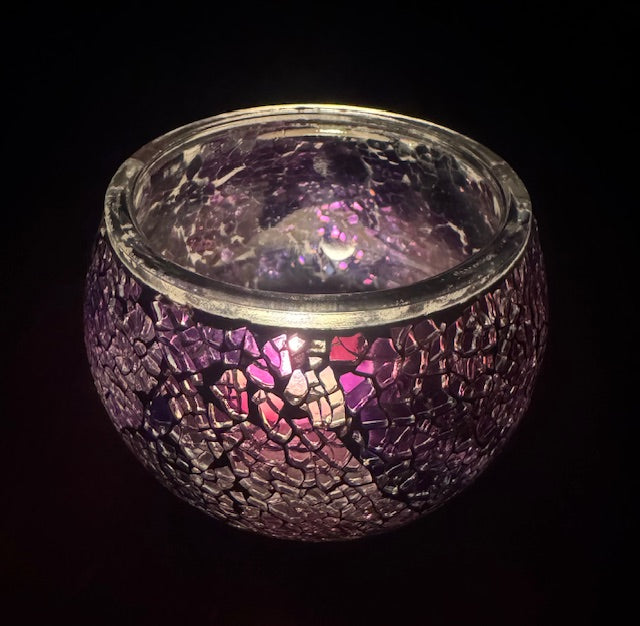 Mosaic Glass Tealight Candle Holders - Purple