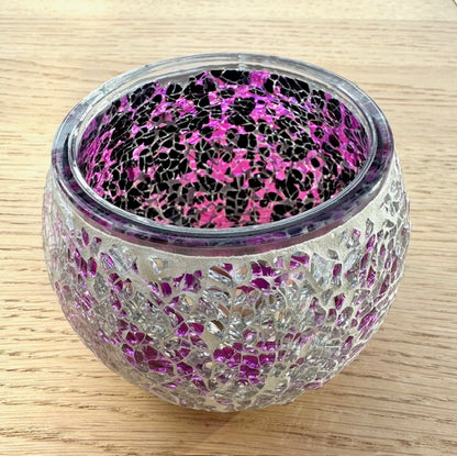 Mozaïek Glazen Theelichthouders - Paars Zilver