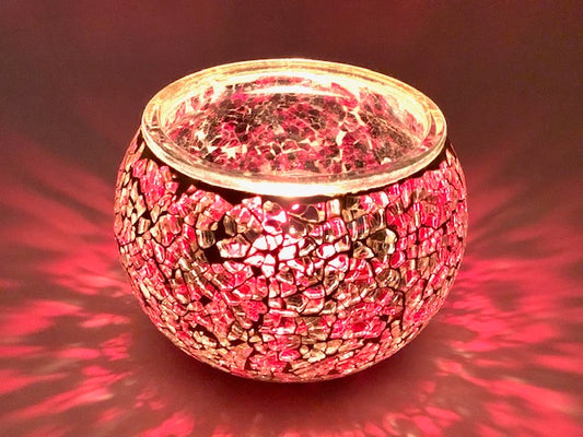 Mosaic Glass Tealight Candle Holders - Wine Red