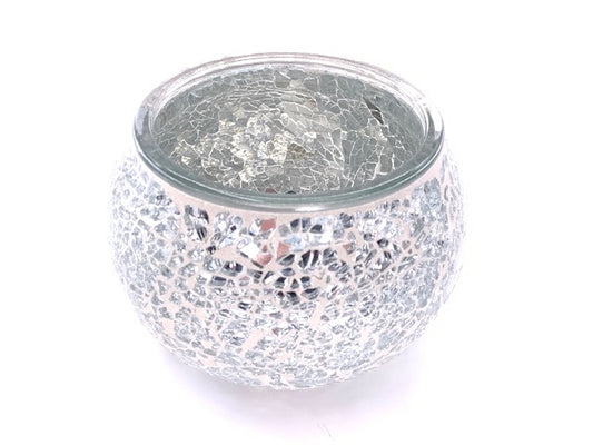 Mosaic Glass Tealight Candle Holders - Silver Gray
