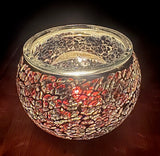 Mosaic Glass Tealight Candle Holders - Black Silver