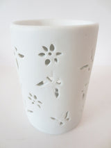 Keramische oliebrander bloemen en vlinders wit