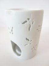 Keramische oliebrander bloemen en vlinders wit