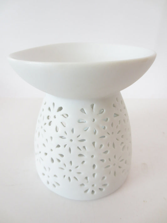 Keramische oliebrander met bloemmotief wit