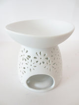 Keramische oliebrander met bloemmotief wit