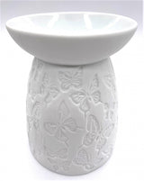Keramische oliebrander met vlindermotief wit