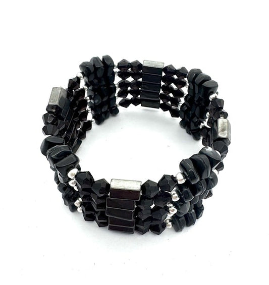 Onyx Magnetisch Wikkelarmband met Zwarte Kralen