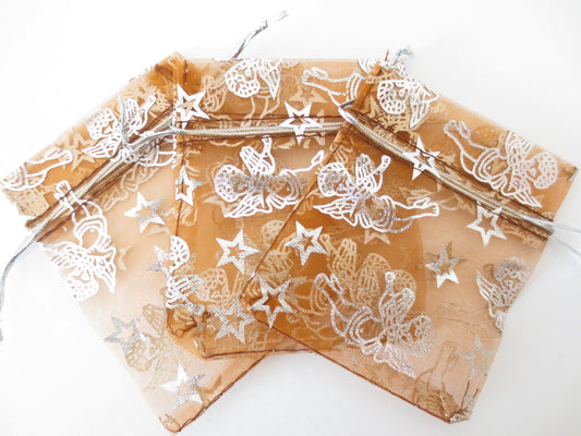 Angel organza gift bag Brown - 13cm x 20cm