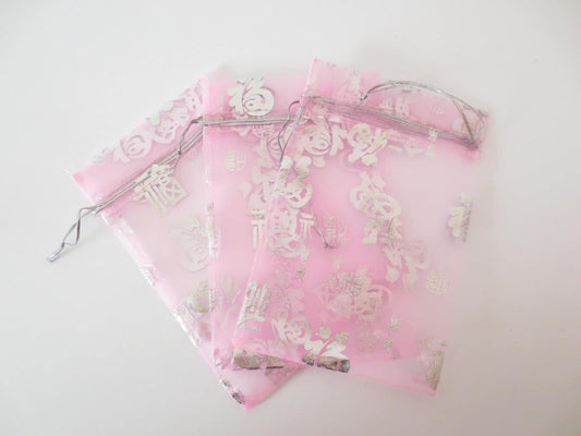 Organza Gift Bag 'Good Luck'  Pink - 13cm x 20cm