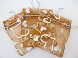 Organza Zakjes Hartjes Bruin - 10cm x 15cm