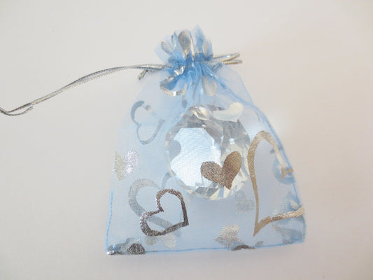 Organza Zakjes Hartjes Licht Blauw - 13cm x 15cm