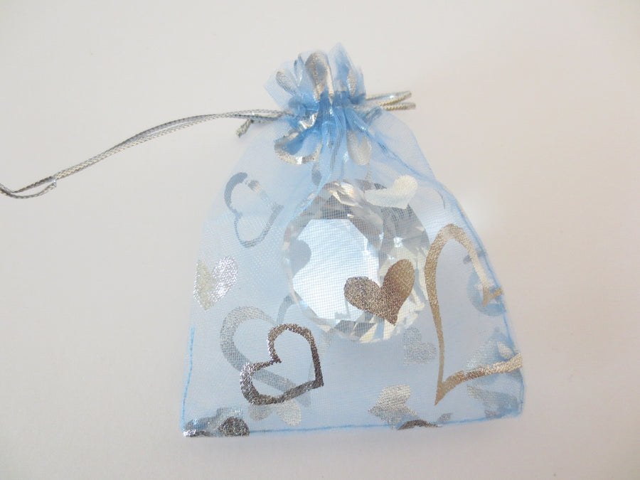 Organza Zakjes Hartjes Licht Blauw - 13cm x 15cm
