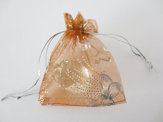 Organza zakjes vlinder Bruin - 10cm x 15cm