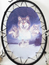Oval Dreamcatcher 3 Wolves Head