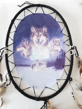 Oval Dreamcatcher 3 Wolves Head