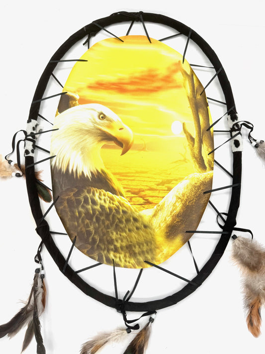 Oval Dreamcatcher Eagle with Sunset