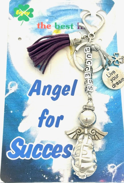 Paarse "SUCCESS" Angel Sleutelhanger met Tassel
