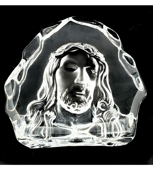 Platte Jezushoofd van kristalglas – 11 cm