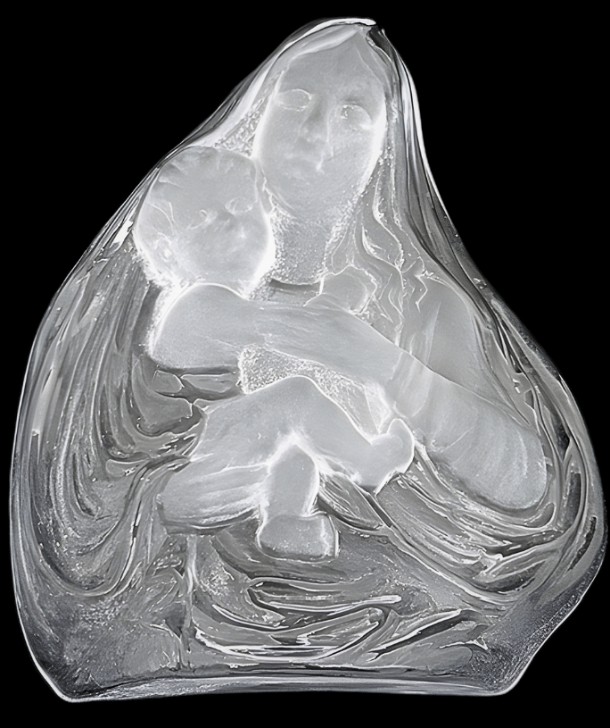 Platte moeder-en-kind figuur van kristalglas – 13,4 cm
