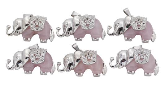 Rozekwartz Olifant Edelsteen Hangers (Set van 6 Stuks)