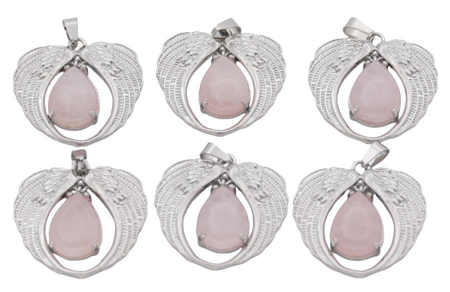 Angel Wing Rose Quartz Pendant (Set of 6 Pieces)