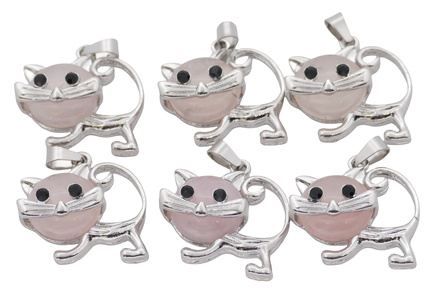 Rozenkwarts Kat Edelsteen Hangers (Set van 6 Stuks)
