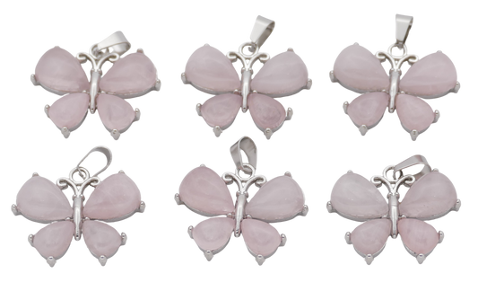 Rozenkwarts Vlinder Edelsteen Hangers (Set van 6 Stuks)