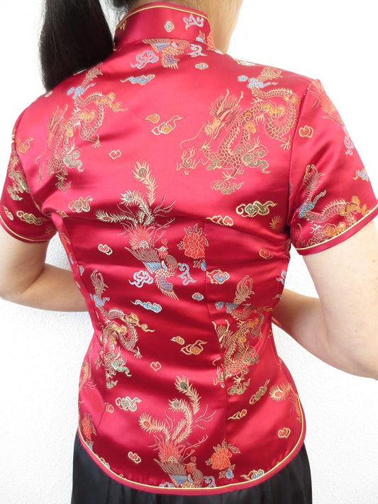 Shanghai blouse dragon/phoenix d.red