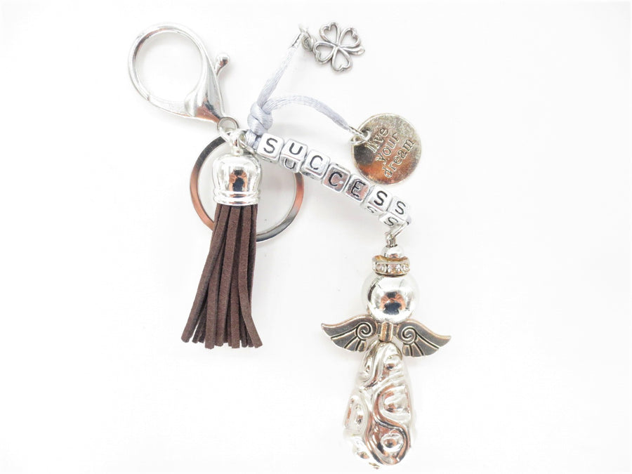 Dark Brown "SUCCESS" Angel Keychain with Tassel