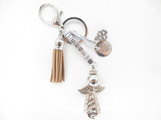 Light Brown "SUCCESS" Angel Keychain with Tassel