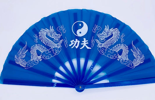 Tai Chi fan Blue with Gong Fu Dragon