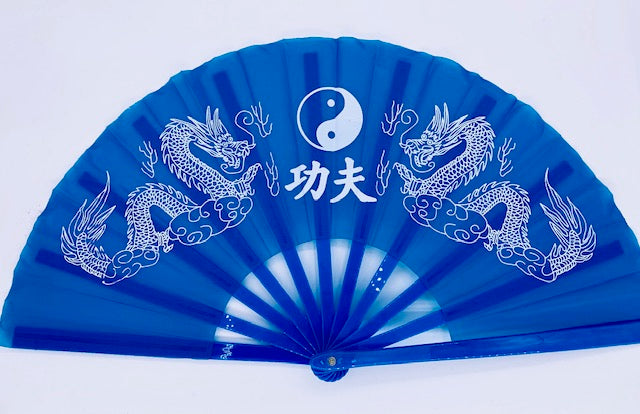 Tai Chi fan Blue with Gong Fu Dragon