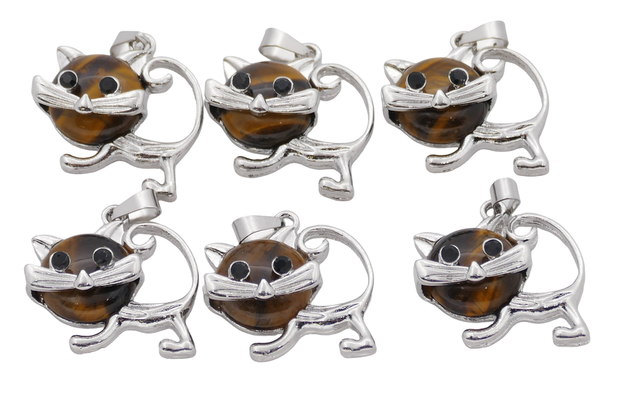 Tijgeroog Kat Edelsteen Hangers (Set van 6 Stuks)