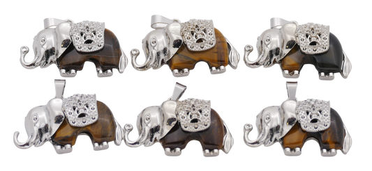 Tijgeroog Olifant Edelsteen Hangers (Set van 6 Stuks)