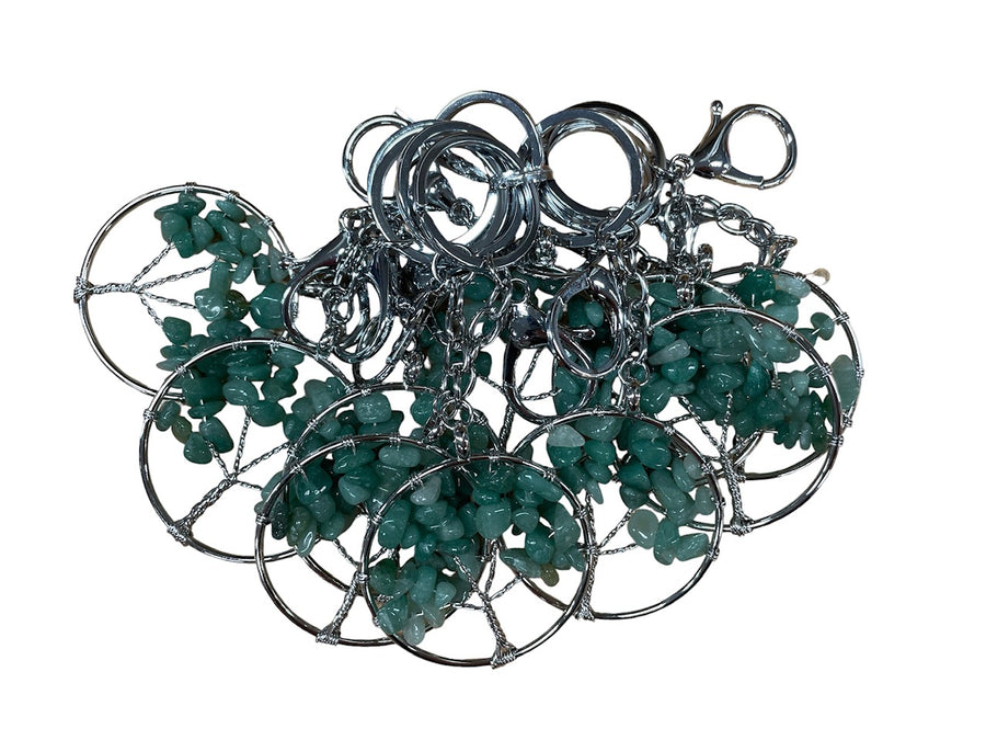 Tree of Life Keychains with Aventurine Gemstones