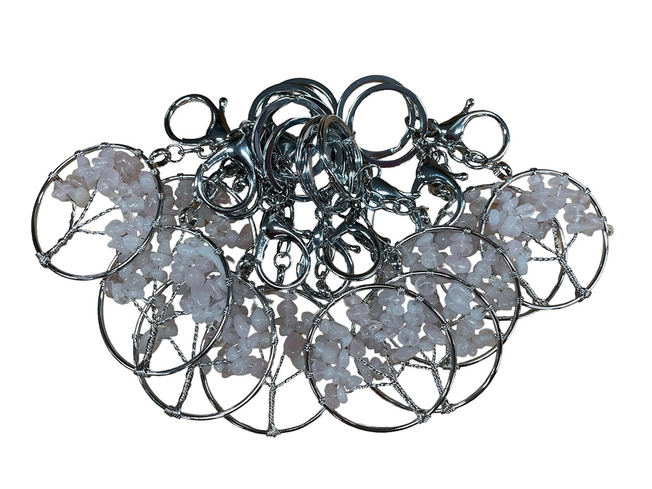 Tree of Life Sleutelhanger met Rozenkwartz Edelstenen