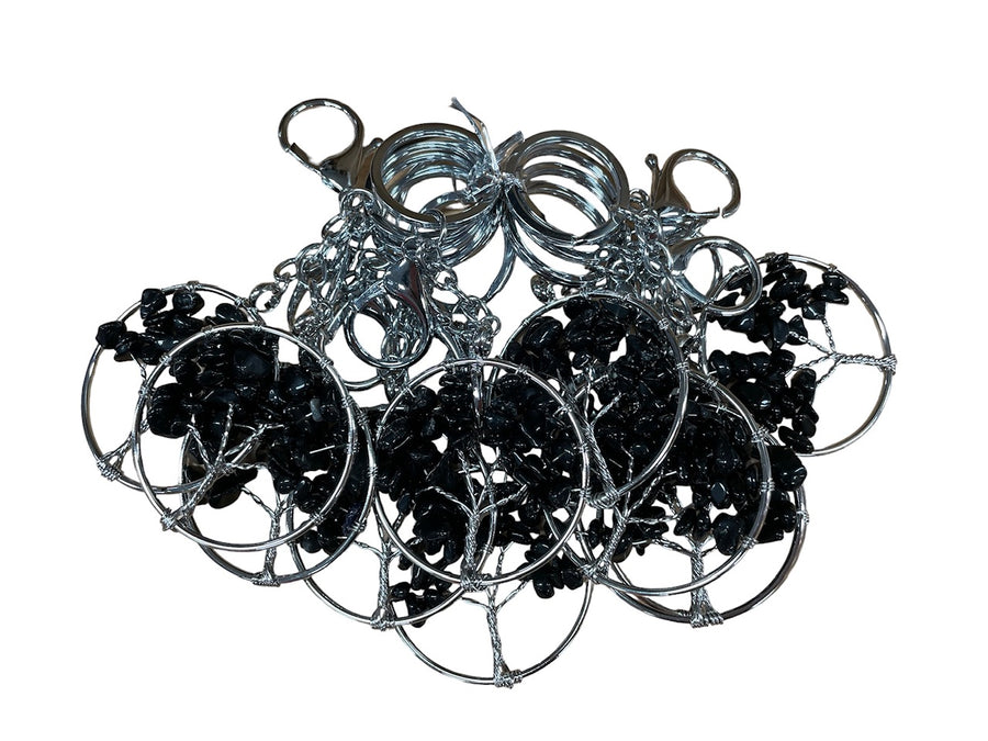 Tree of Life Keychains with Black Onyx Gemstones