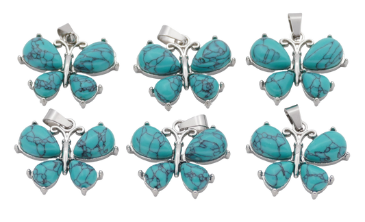 Turkoois Vlinder Edelsteen Hangers (Set van 6 Stuks)