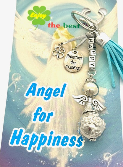 Turkooise "HAPPY" Angel Sleutelhanger met Tassel
