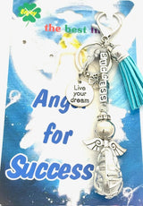 Turquoise "SUCCESS" Angel Keychain with Tassel