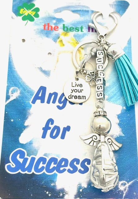 Turquoise "SUCCESS" Angel Keychain with Tassel