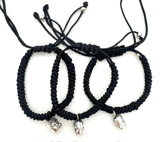 Adjustable Happy Buddha Bracelets II - Black 12 pieces