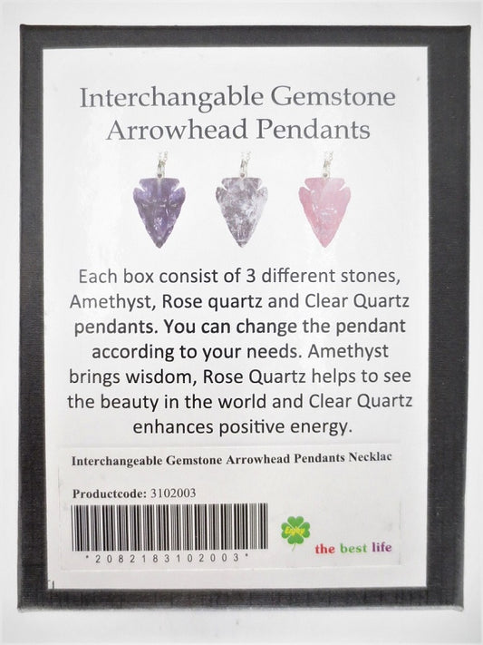 Interchangeable Gemstone Arrowhead Pendants Set of 3 Pieces