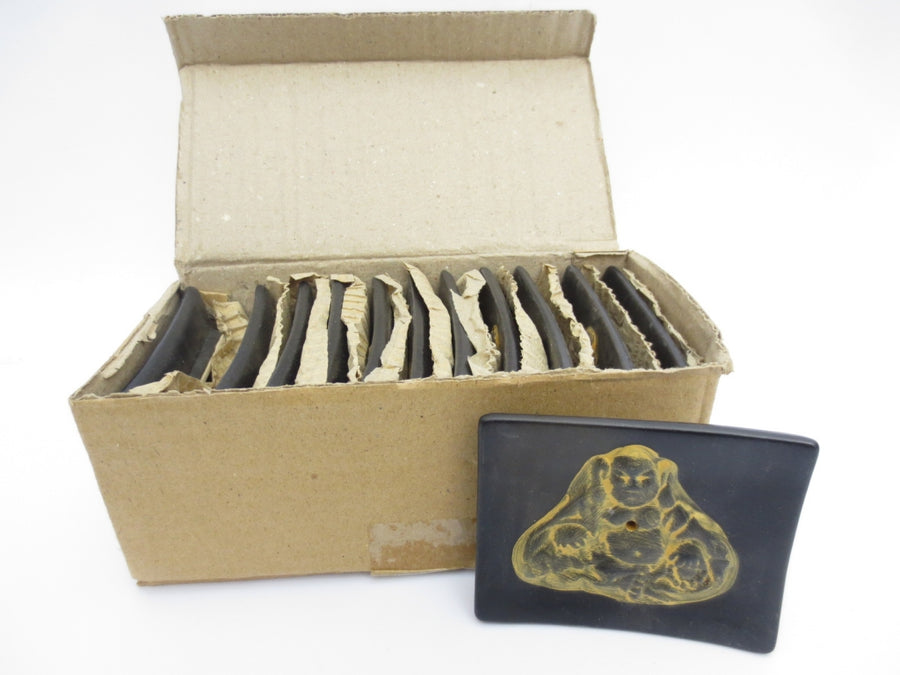 vierkant Zwart lachende Boeddha (6) - wierookhouder