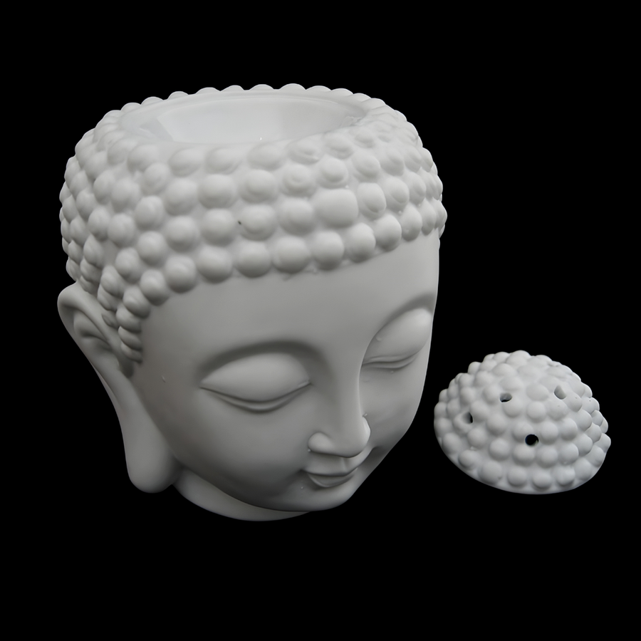 Witte Boeddha Hoofd Oliebrander 13 cm