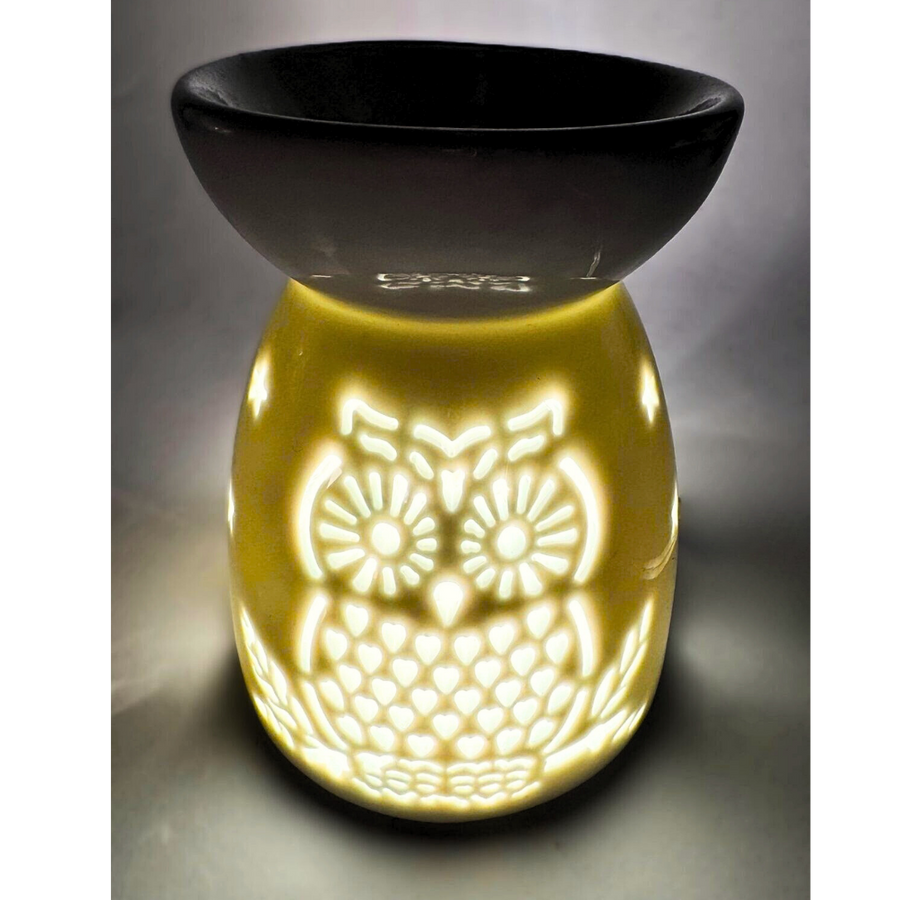 White Oil Burner with Owl &amp; Stars 11 cm